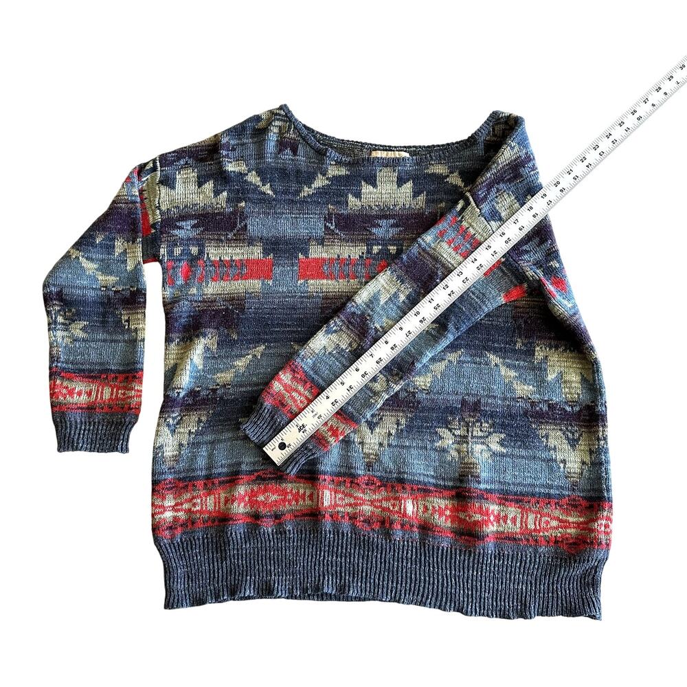 Ralph Lauren Denim & Supply 100% Cotton Southwestern Blue Crewneck Sweater‎ M - Picture 6 of 7